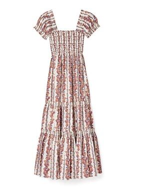 Tory Burch smocked red floral dress with pockets.